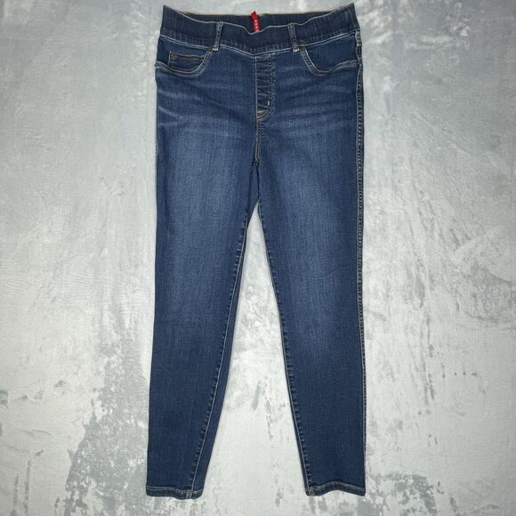 🌼Spanx Jeans Women's Size L Blue Slimming Stretch Dark Wash Denim High Rise🌼🌼 - Picture 1 of 16